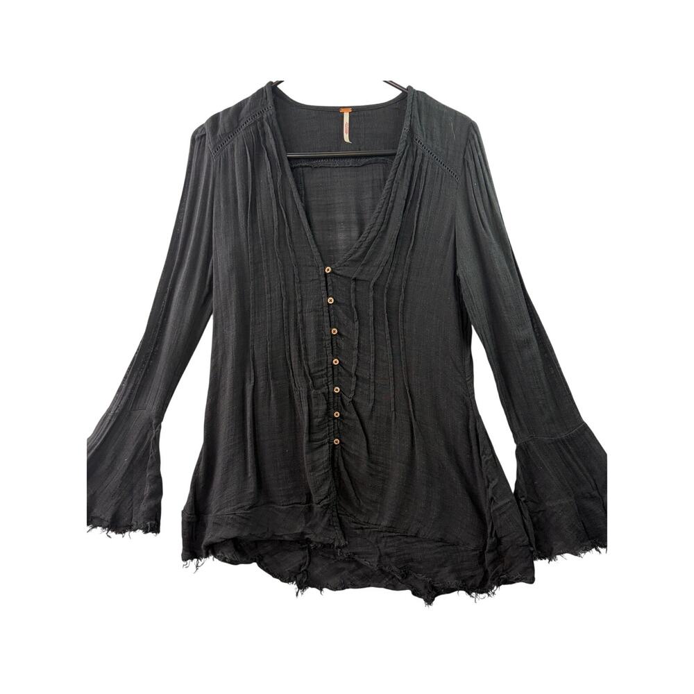 Free People Greta Gauze Button-Down Tunic – Black – Size S - Picture 1 of 8